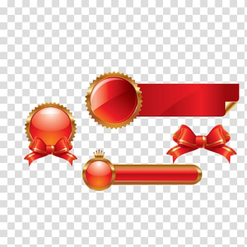 Four red ribbon banners art, Ribbon Label, Red Ribbon label transparent background PNG clipart