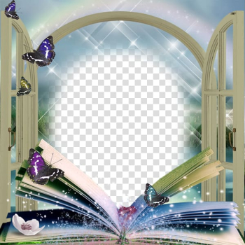 Frame, Beautiful book butterfly frame, window illustration transparent background PNG clipart