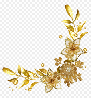 #frame #border #divider #corner #header #textline #line - Gold Flower Border Png