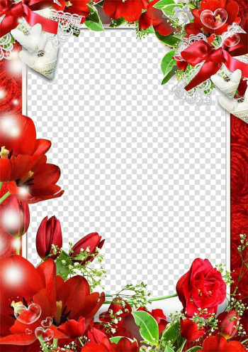 Frame Love , Love Frame Free , red and green flowers border transparent background PNG clipart