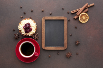 Frame mock-up with coffee Free Photo