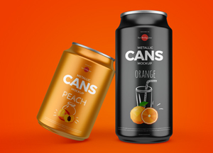Free 2 Metallic Cans Mockup meall cans mock orange cans moc peach Free 2 Metallic Cans Mockup meall cans mock orange cans moc peach