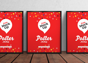 Free 3 PSD Posters on Wooden Floor Mockup free mock up free mock "up doster free mock up mallap poster maliap poste mallap 