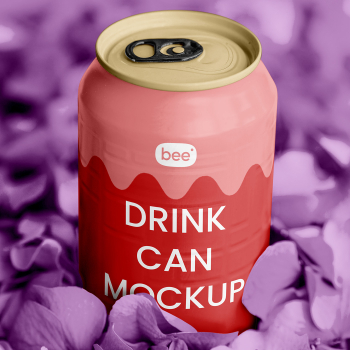 Free Aluminum Can in Flower Petals Mockup