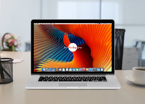 Free Apple MacBook Pro Retina on Workstation Mockup Free Apple MacBook Pro Retina on Workstation Mockup