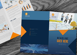 Free Brochure Mock-up PSD with Wooden Background headline goes here el 