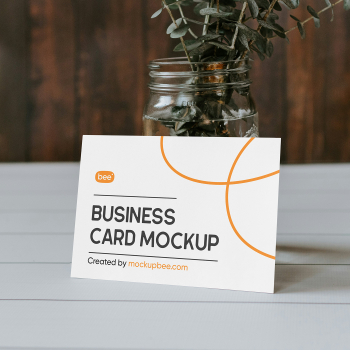 Free Business Card Lean on Plant Mockup