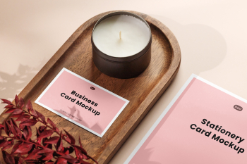 Free Business Card with Small Candle Mockup Free Business Card with Small Candle Mockup