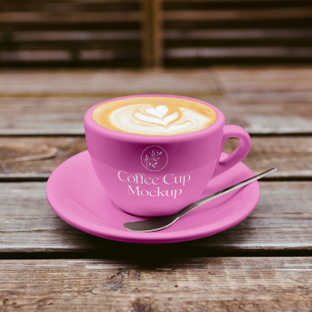 Free Coffee Cup on Table Mockup