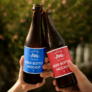 Free Double Beer Bottle Label Mockup