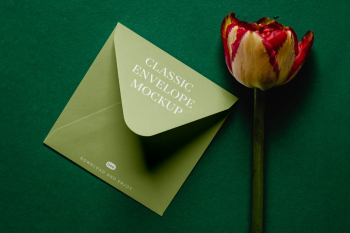 Free Envelope with Flower Mockup