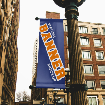 Free Flag on Street Lamp Mockup