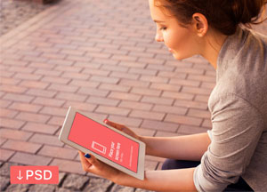 Free Girl Holding Apple iPad Mock-up Psd i psd 