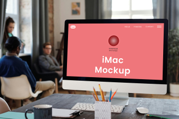 Free iMac Screen in Office Mockup