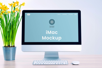 Free iMac with Flower Mockup