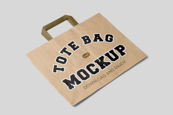 Free Lying Wide Paper Bag Mockup