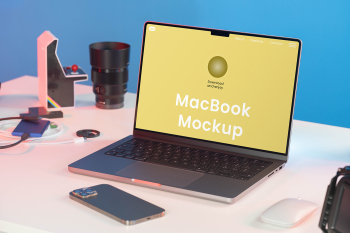 Free MacBook in Studio Mockup Free MacBook in Studio Mockup