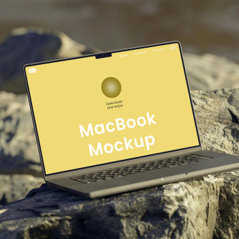 Free MacBook on Rock Mockup Free MacBook on Rock Mockup