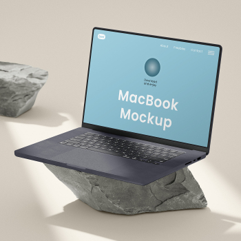 Free MacBook on Stone Mockup Free MacBook on Stone Mockup
