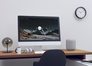 Free Modern Designer Workstation iMac Mockup Free Modern Designer Workstation iMac Mockup