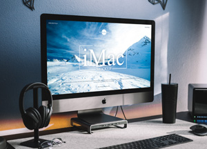 Free Modern Workstation iMac Mockup mac 