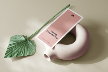 Free Oblong Card with Vase Mockup