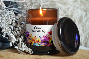 Free Open Candle with Label Mockup