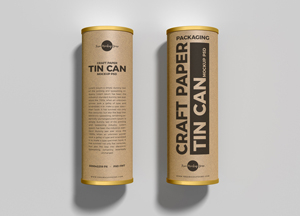 Free Packaging Craft Paper Tin Cans Mockup PSD Vol 1 packacing tin can craft paper tin can. mockup ped 