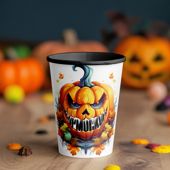 Free Paper Cup with Pumpkins Mockup