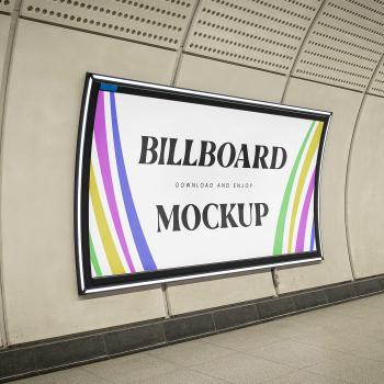 Free Perspective Curved Billboard Mockup