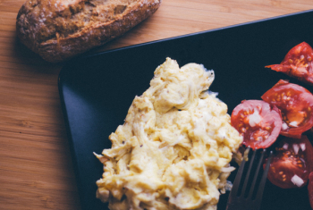 Free Photo of scrambled eggs, tomatoes, bread Free Photo of scrambled eggs, tomatoes, bread