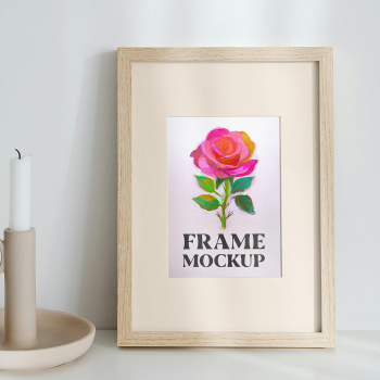 Free Picture Frame with Candle Mockup