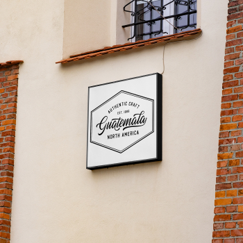 Free Square Coffer Sign on Wall Mockup