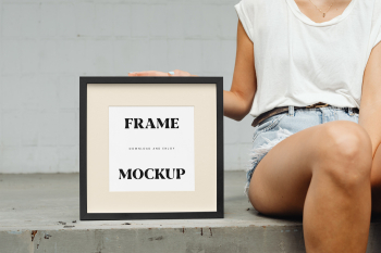 Free Square Frame with Woman Mockup