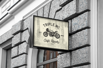 Free Square Sign on Building Mockup Free Square Sign on Building Mockup
