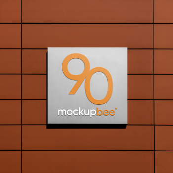 Free Square Signage on Wall Mockup