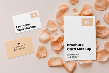 Free Stationery Card Set with Flower Petal Mockup