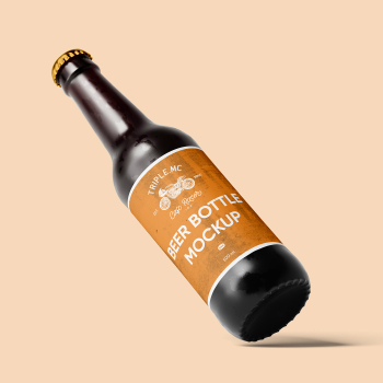 Free Tilted Beer Bottle Mockup