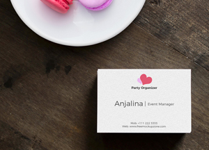 Free Top View Business Card on Wood Mockup party organier anjalina bent manager we www. spmnecom 