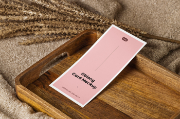 Free Vertical Card on Wooden Plate Mockup Free Vertical Card on Wooden Plate Mockup