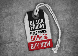 Free Vintage Price Tag Label Mockup black friday half price 50%e buy now 