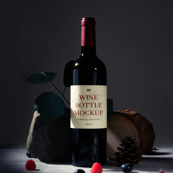 Free Wine Label on Bottle Mockup