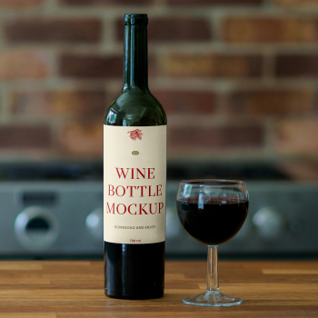 Free Wine Label with Glass Mockup