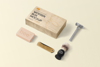 Free Wooden Box with Soap Mockup