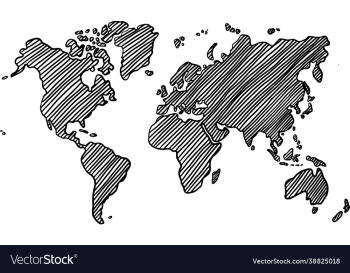 freehand world map sketch on white background