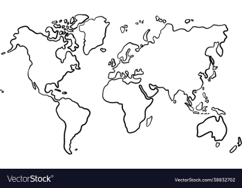 freehand world map sketch on white background