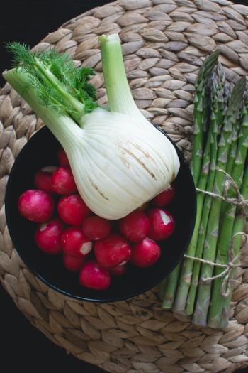 Fresh asparagus with radishes and fennel Fresh asparagus with radishes and fennel