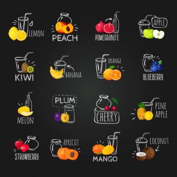 Fresh fruits colorful chalkboard icons set Free Vector Fresh fruits colorful chalkboard icons set Free Vector
