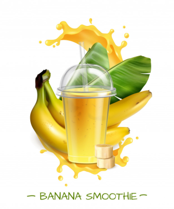 Fresh ripe banana smoothie with leaves Free Vector Fresh ripe banana smoothie with leaves Free Vector