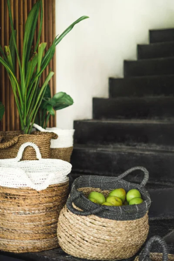 Fresh ripe green apples in wicker basket Fresh ripe green apples in wicker basket